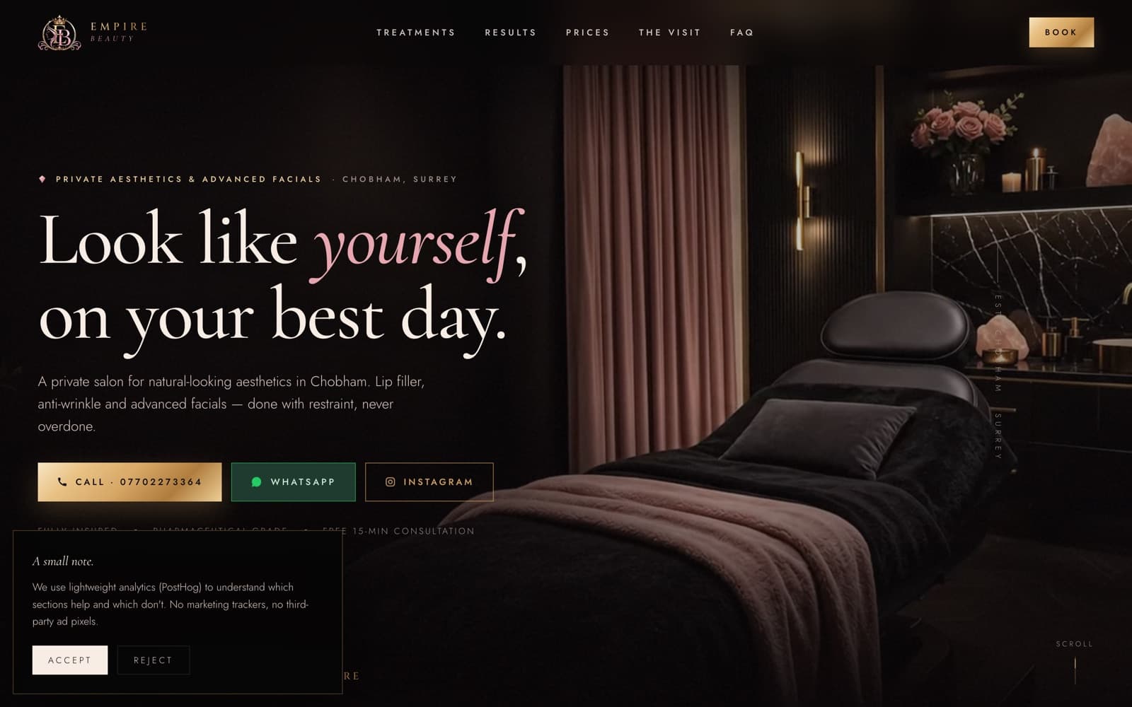 Empire Beauty aesthetics clinic website homepage