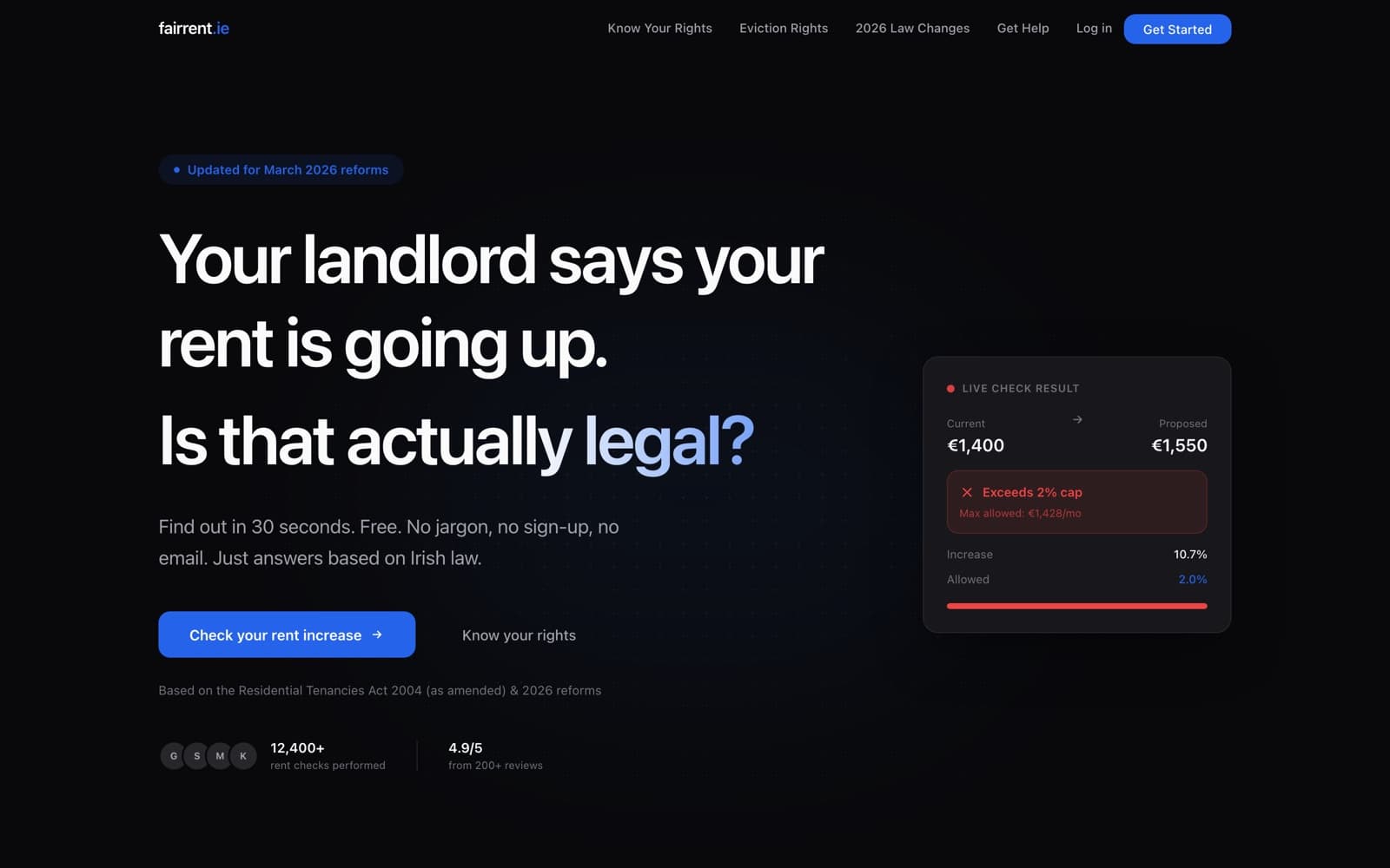 FairRent Irish tenancy law tools homepage