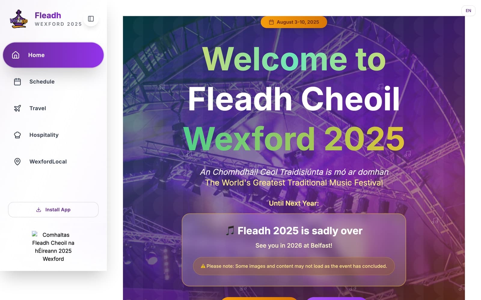 Fleadh Cheoil festival PWA homepage