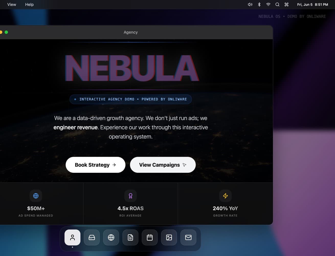 Nebula Agency web operating system dashboard