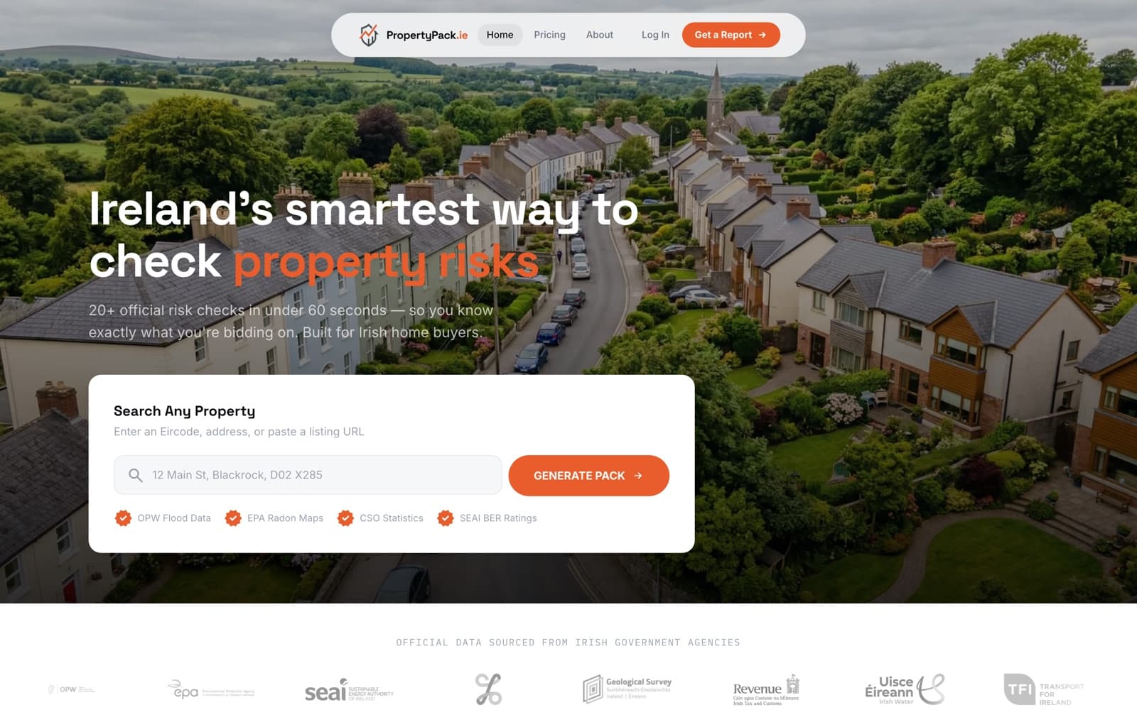 PropertyPack property risk intelligence homepage