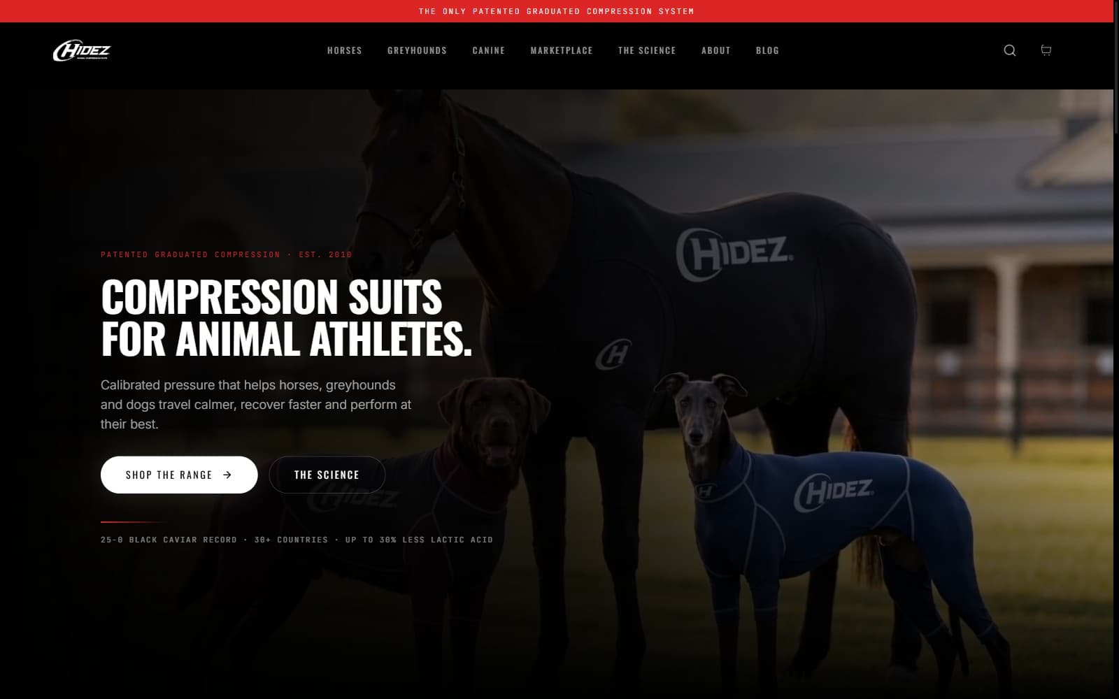 Hidez animal compression suits storefront homepage